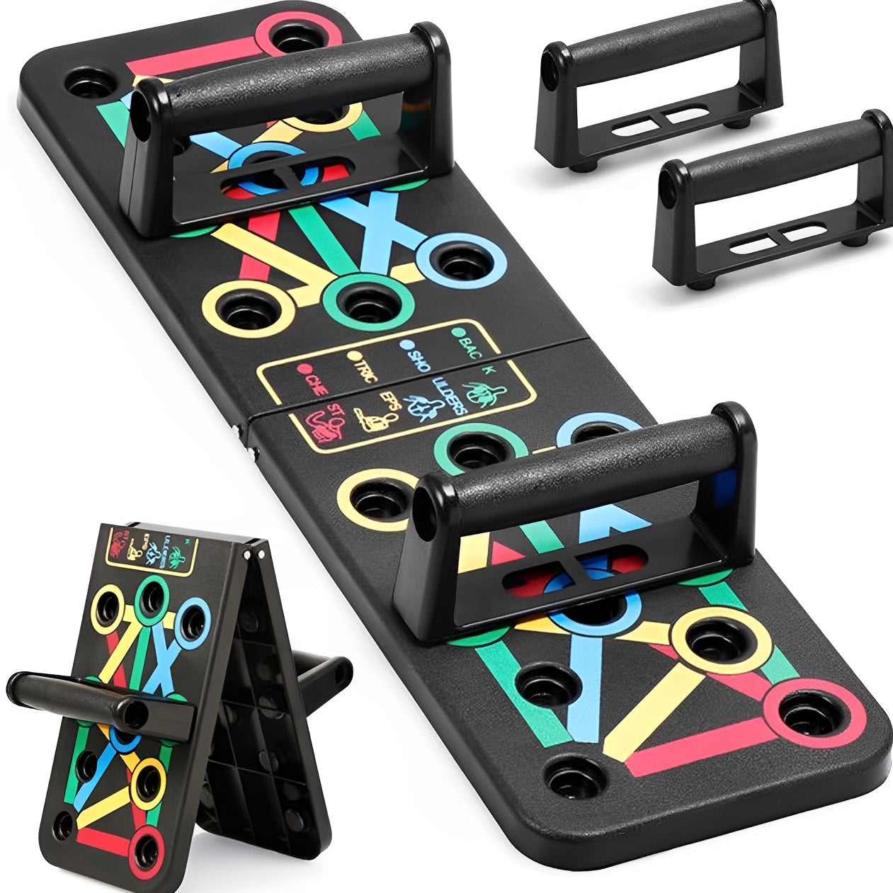 Multifunctioneel Kleurcode Push-Up Board – 4-in-1 Opvouwbaar Fitnesssysteem - Soreho