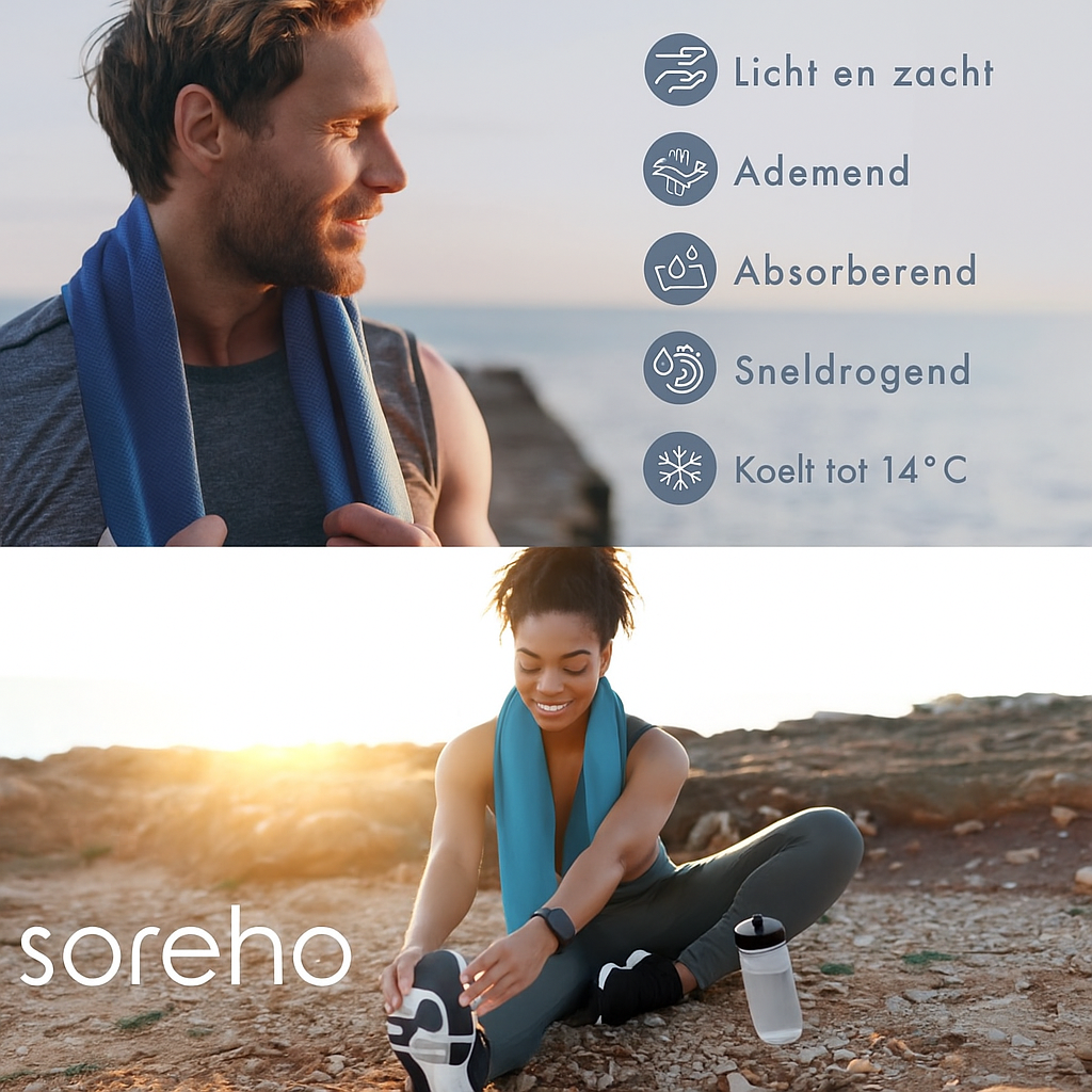Verkoelende Microvezel Sporthanddoek – Direct Fris tot 14°C | Licht, Sneldrogend & Ideaal voor Sport, Reizen & Zomerhitte! - Soreho