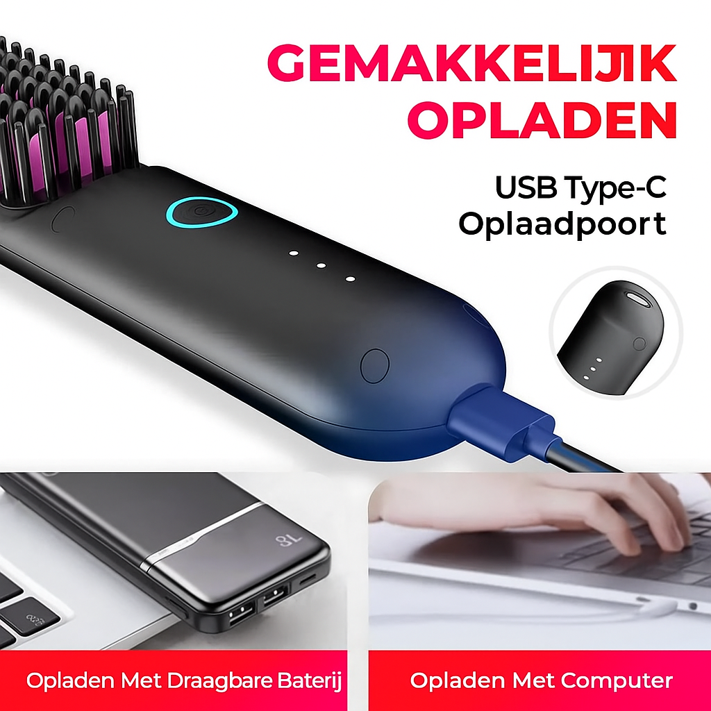 Luxe Portable Hair Straightener Brush – Perfect Haar, Waar Je Ook Bent - Soreho