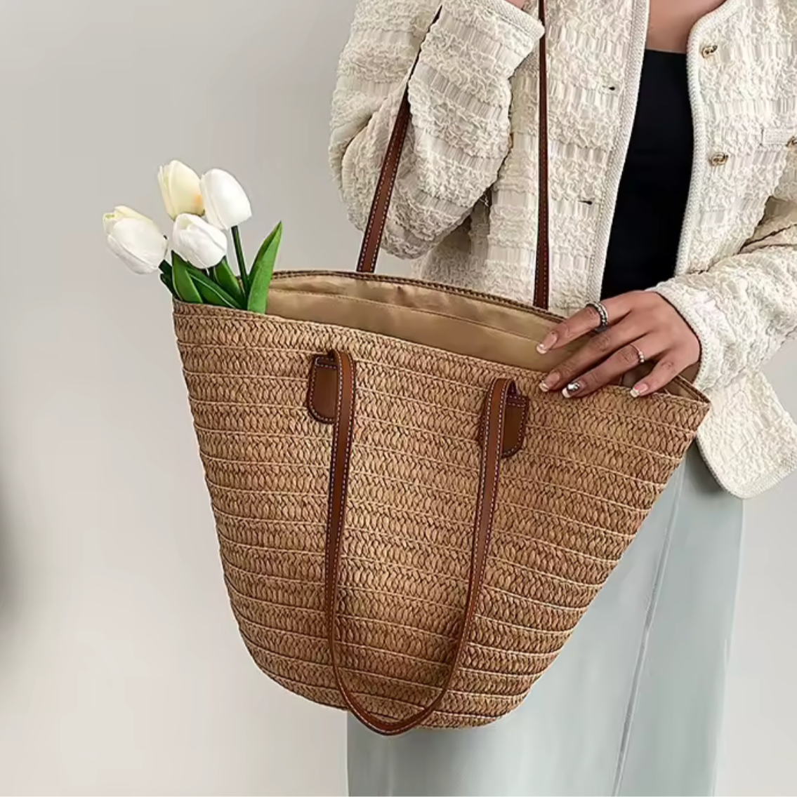 Soléa Strandtas – Rieten Shopper in Naturel Beige & Bruin - Soreho