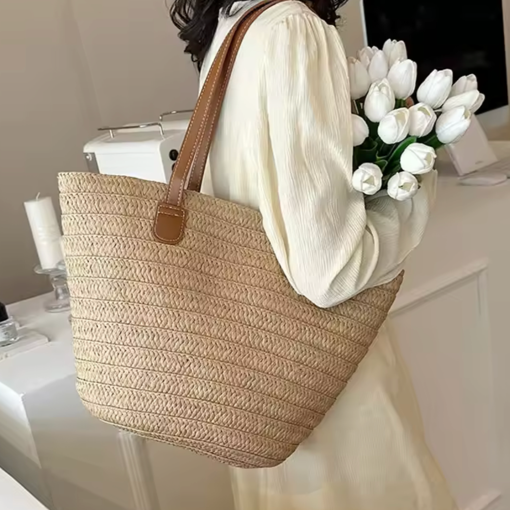 Soléa Strandtas – Rieten Shopper in Naturel Beige & Bruin - Soreho
