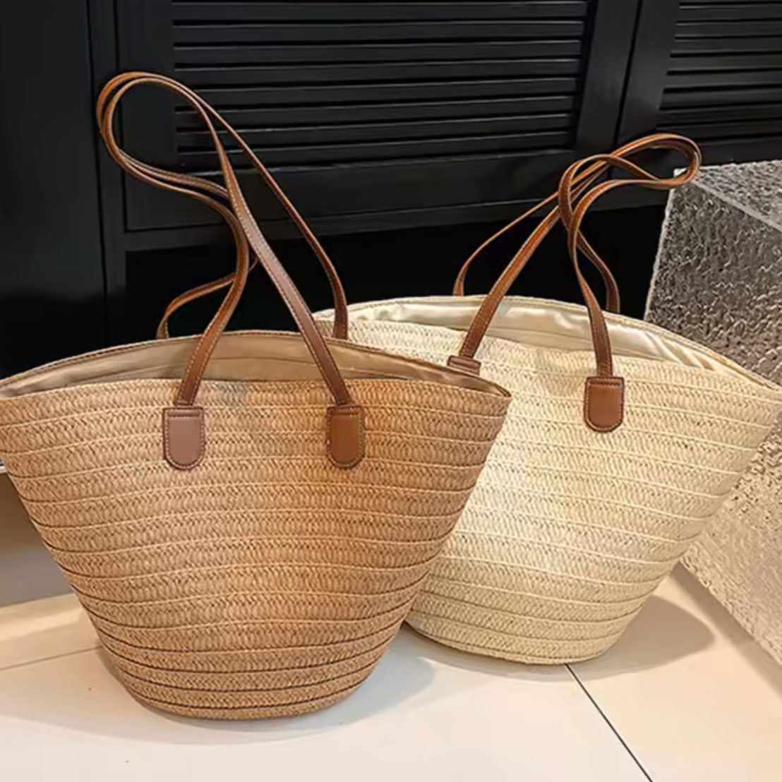 Soléa Strandtas – Rieten Shopper in Naturel Beige & Bruin - Soreho