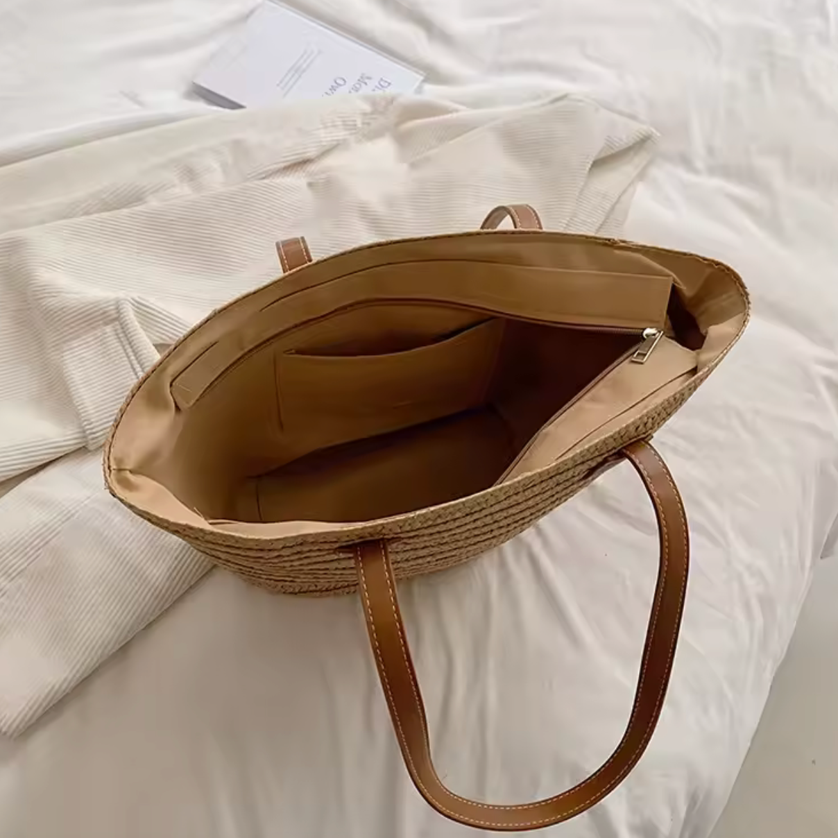 Soléa Strandtas – Rieten Shopper in Naturel Beige & Bruin - Soreho