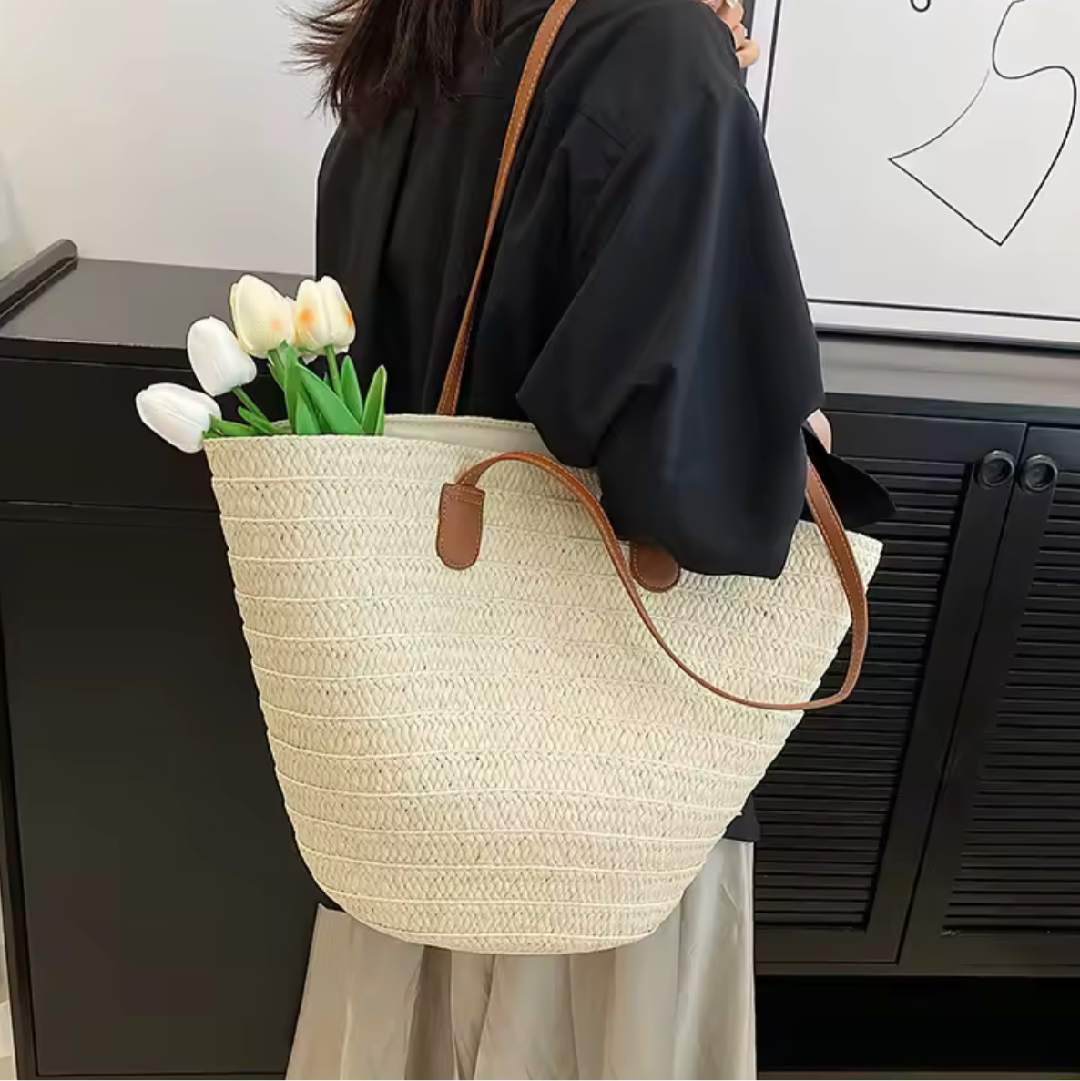 Soléa Strandtas – Rieten Shopper in Naturel Beige & Bruin - Soreho