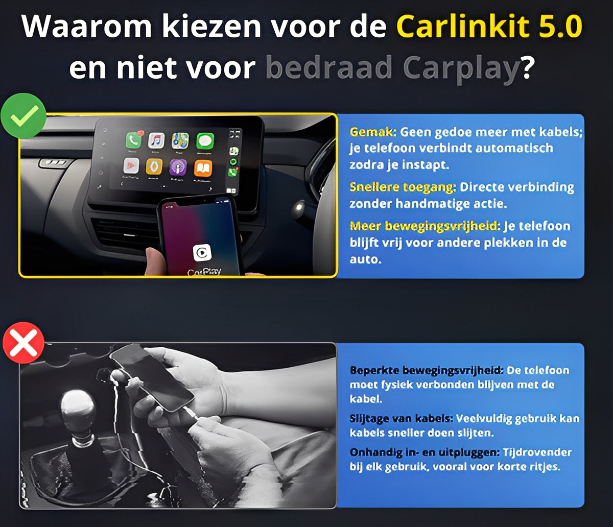 Carlinkit™ 5.0 - Draadloze Carplay Adapter - Soreho
